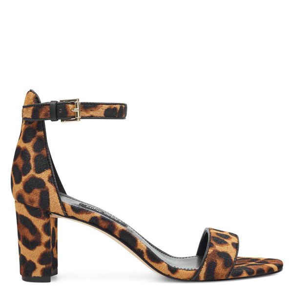 Nine West Pruce Ankle Strap Block Heel Leopard Heeled Sandals | Ireland 24M46-4G28